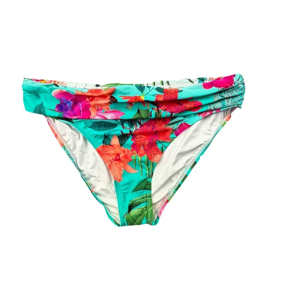 La Blanca Tropical Floral Bikini Bottom Womens Size 10 Turquoise NWT